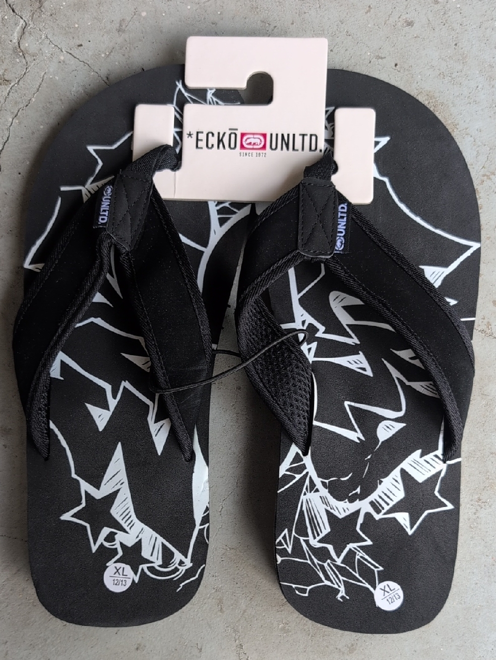 Ecko Unltd Black and White Graphic Flip Flops